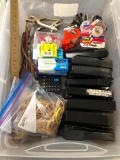 Tote of Office Supplies, 8 Staplers, Staple Removers, Tacks, Staples, Misc.