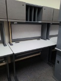 Single Unit Office System Desk, Storage, Message Board, & Matching 2 Drawer File Cabinet w/ Key by