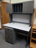 Single Unit Office System Desk, Storage, Message Board, & Matching 2 Drawer File Cabinet w/ Key by