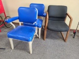 3 Chairs, 2 Blue, 1 Black