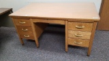 Vintage Office Desk, Solid Wood, 6 Side Drawers, Center Drawer Large Worktop - 60in x 34in x 30in