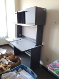 Single Unit Office System Desk, Storage, Message Board, & Matching 2 Drawer File Cabinet w/ Key by