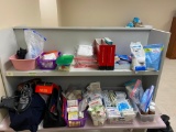 Group of First Aid Supplies, Cold Packs, Bandages, Alcohol, Epsom Salt, Carb Counting Books, Wrap
