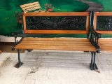 Cast Iron and Wood Garden Bench w/ Ornate Metal Back Design, Good Condition