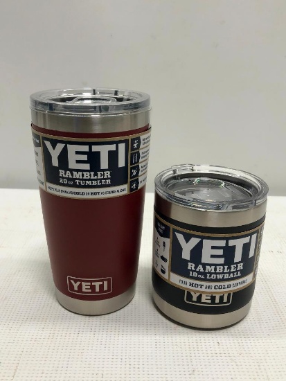 2 Items, YETI Rambler 20oz Tumbler Brick Red, Rambler 10oz Lowball, Black