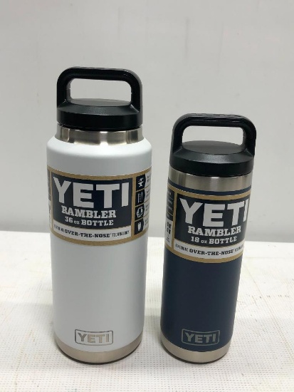 2Items, YETI Rambler 36oz Bottle White, Rambler 18oz Bottle Navy