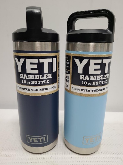 (2) YETI Rambler 18 oz Bottles - Navy & Sky Blue