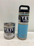 2 YETI Rambler Items; Sky Blue 18oz YETI Rambler Bottle, White 10oz Rambler Lowball