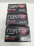 (3) Inceptor by Policase ARX .45 Auto 20 Cartridges Each