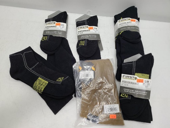 (7) First Tactical Small/Medium Socks 6" & 9" w/ CONDOR Neck Gaiter Color Tan