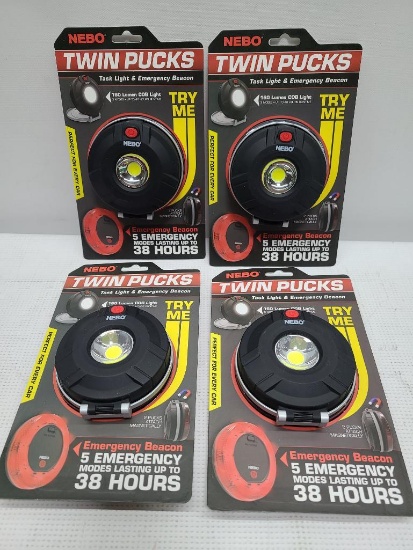 (4) NEBO Twin Pucks Task Light & Emergency Beacon 160 Lumens COB Lights