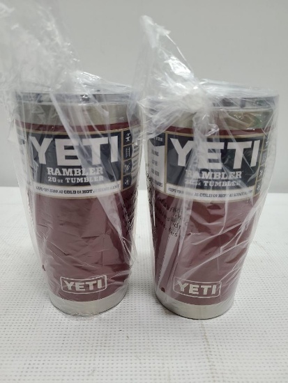 (2) YETI Rambler 20 oz Tumblers Brick Red