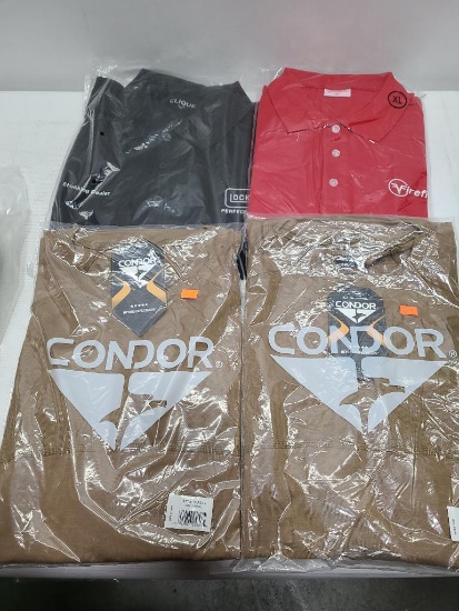(4) Men's Shirts - (3) Size XL; Condor Tan Battle Top &, Dealers' Polo Shirts, (1) Size XXL Condor