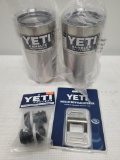 (2) YETI Rambler 20 oz Tumblers w/ (2) YETI Cooler Accessories - Replacement Plugs & Molle Bottle