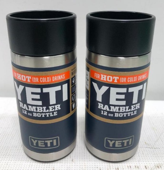 (2) YETI Rambler 12 oz Bottles - Navy