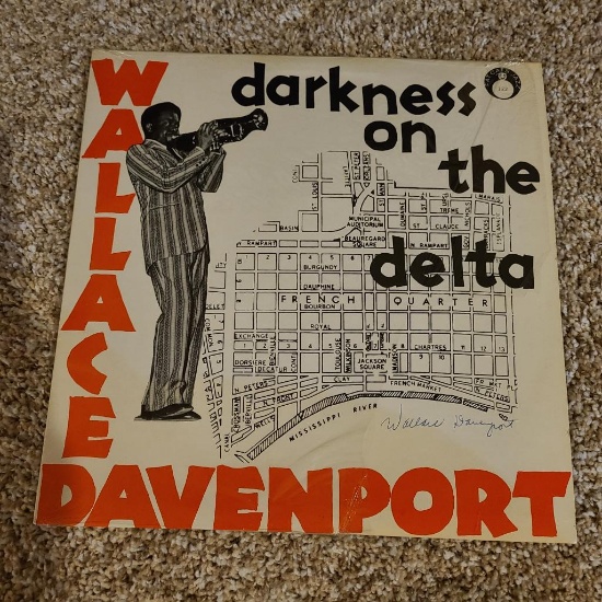 Signed LP Record, Darkness on the Delta Signed by Wallace Davenport, Fat Cats Jazz VG Condition