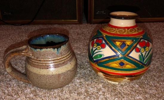 Lot of 2 Small Handmade Pottery Urns or Vase