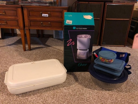 Ice Cream Maker, Tupperware, Pyrex Glass Container & Insulation Bag