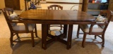 Kitchen Table and Chairs, Solid Wood, 60in x 42in (w/ Leaf) w/ Rolling Padded Chairs w/ Wood Frames