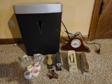 Group of Office Supplies - Paper Shredder, Staplers, Tape Dispenser, Clock, etc