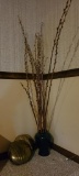 Decorative Vase w/ Faux Stems & (2) Handmade Iron Vases