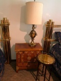 Oriental Side Table Cabinet, Brass Lamp, Small Brass Top Table