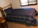 Twin Bed w/ Brass Headboard w/ Frame, Mattress & Box Spring & Bedding