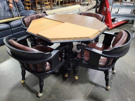 Octagon Table w/ 4 Matching Chairs with Folding Cover / Game Surface, Chairs Roll, VG Cond.