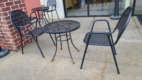 Small Wrought Iron Patio Table 24in w/ 2 Matching Chairs