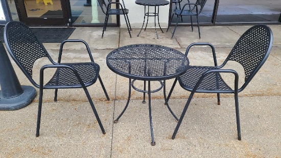 Small Wrought Iron Patio Table 24in w/ 2 Matching Chairs