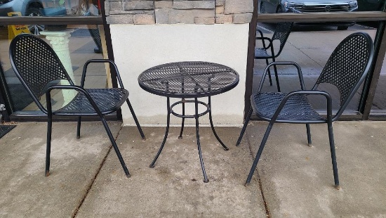 Small Wrought Iron Patio Table 24in w/ 2 Matching Chairs