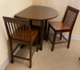 Wooden Drop Leaf Pub Table w/ 2 Matching Wooden Pub Stools, 36in Tall, 40in x 22in