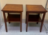 Lot of 2 Wooden Side Tables, Lower Shelf, 24in Tall, 17.5in x 17.5in