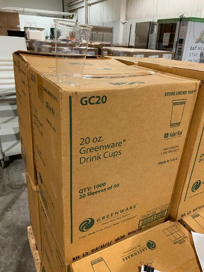 Sealed Box of 1,000 20oz Greenware Drink Cups, 20 Sleeves of 50, Clear Plastic, No Lids # GC20