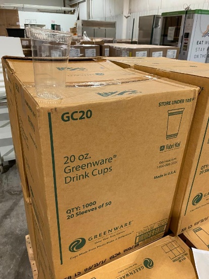 Sealed Box of 1,000 20oz Greenware Drink Cups, 20 Sleeves of 50, Clear Plastic, No Lids # GC20