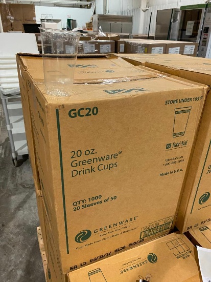Sealed Box of 1,000 20oz Greenware Drink Cups, 20 Sleeves of 50, Clear Plastic, No Lids # GC20