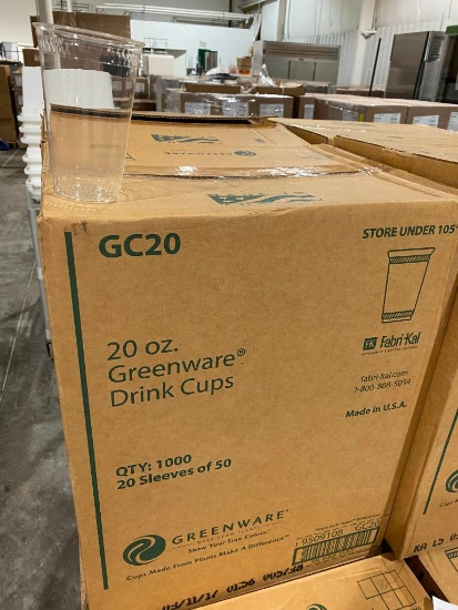 Sealed Box of 1,000 20oz Greenware Drink Cups, 20 Sleeves of 50, Clear Plastic, No Lids # GC20