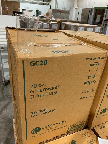 Sealed Box of 1,000 20oz Greenware Drink Cups, 20 Sleeves of 50, Clear Plastic, No Lids # GC20