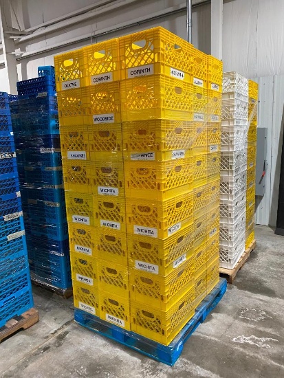 48 Count, 24 Quart Rectangle Milk Crates, 13in x 18-3/4in, Stackable, Reinforced, 4lbs Strong