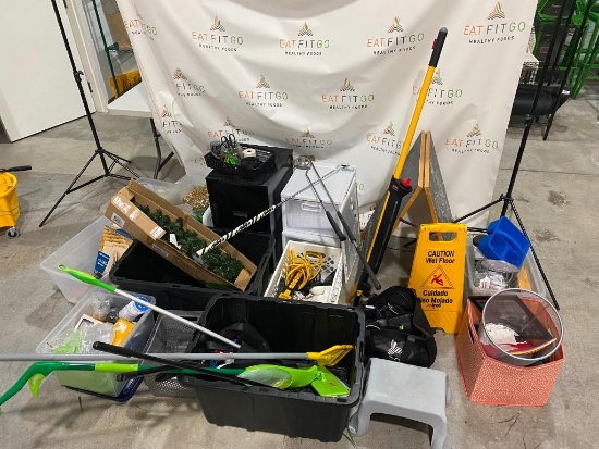 Cleaning Supplies, Trash Can, Tote, Sandwich Board Sign, Plastic Silverware, 3-Hole Punch ++