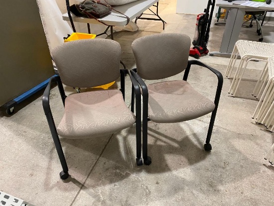 Lot of 2 Rolling Lobby Chairs w/ Arms, Some Small Stains or Worn Areas