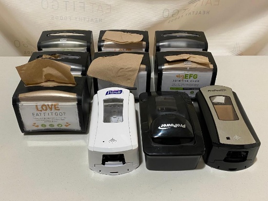Lot of 7, Tork Xpressnap Tabletop Napkin Dispensers, Interfold, Black, Mfg. 2017, No. 62 32 000, 3