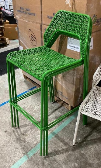 Lot of 3, Blue Dot Hot Mesh Metal Barstools, Green