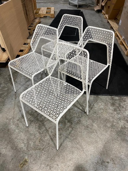 Lot of 4, Blue Dot White Hot Mesh Metal Chairs, Color: White Hot