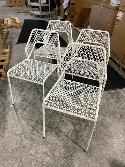 Lot of 4, Blue Dot White Hot Mesh Metal Chairs, Color: White Hot