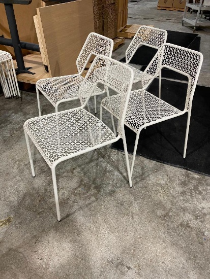 Lot of 4, Blue Dot White Hot Mesh Metal Chairs, Color: White Hot