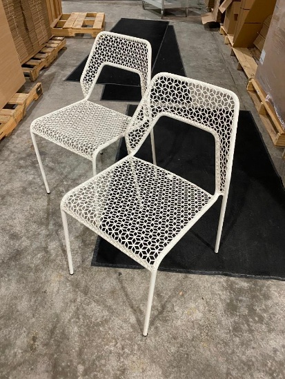 Lot of 2, Blue Dot White Hot Mesh Metal Chairs, Color: White Hot