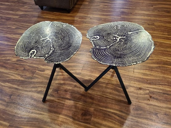 (2) Tree Stump Pattern Metal Coffee Tables 20" Wide 24" Tall