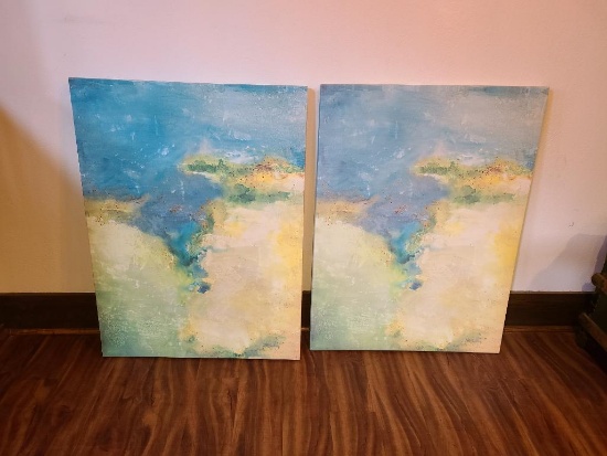 (2) Abstract Art by D. Carming? Printed & Framed 30" x 40" Each