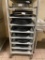 83 Serving Trays, (70) 22in x 27in Food Trays, (10) 16in, (3) 14in Cocktail Trays w/ Mobile Rack
